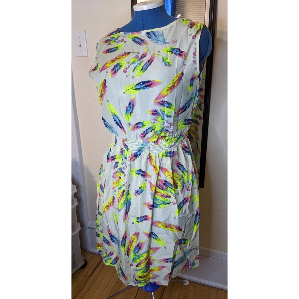 Chiffon Sleeveless Neon Rainbow Feather Dress